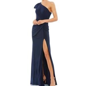 $348 Ieena Mac Duggal NWT Ruffled One Shoulder Draped Gown in Midnight Size 10